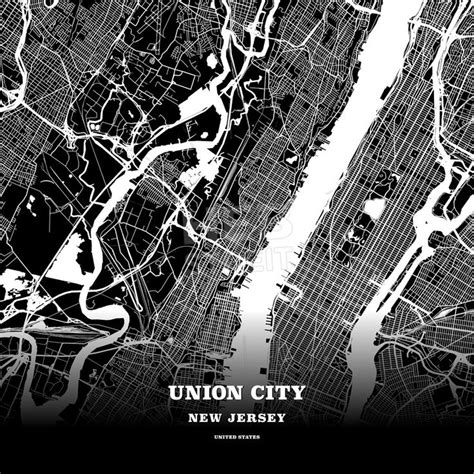 Black Map Poster Template Of Union City New Jersey Usa Hebstreits