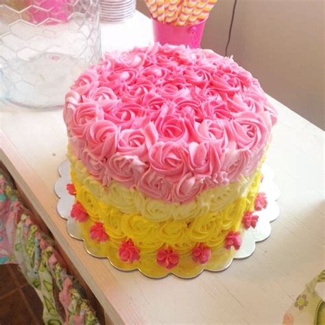 Ombré A Pink And Yellow Rosette Cake Pink And Yellow Cake Rosette
