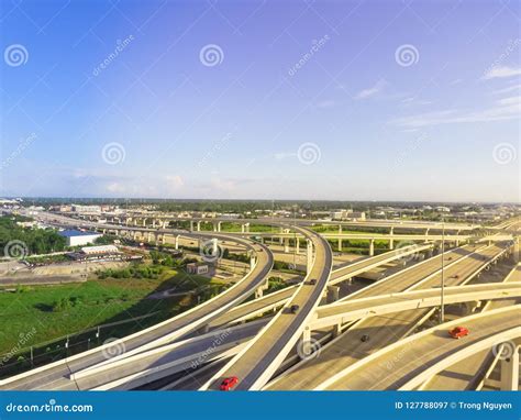 Top View Five Level Stack Interchange Expressway In Houston Tex Stock