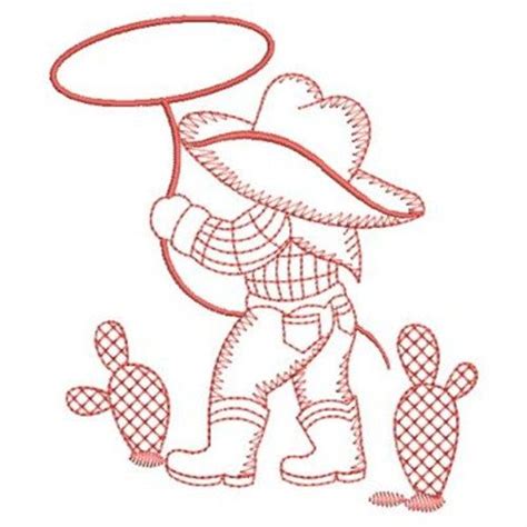 Sweet Heirloom Embroidery Design Redwork Roper Cowboy 382 Inches H X