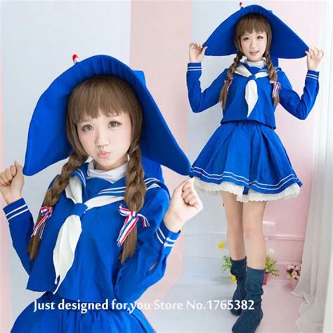 Anime Adult Women Wadanohara Cosplay Costume Japan Girls Blue Sailor Uniform Set Topskirt Hat