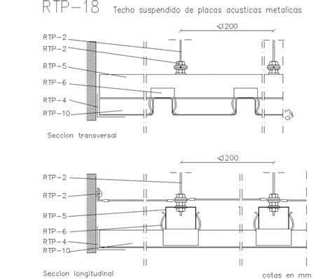 Suspended Ceiling Made Of Metal Acoustic Panels Section Detail Dwg File