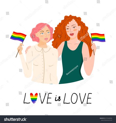 two lesbian girls holding flags day stock vector royalty free 2019440996 shutterstock