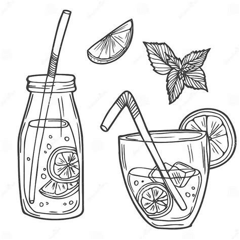 Hand Drawn Lemonade Vector Sketch Illustration Glass Of Lemonade With Straws Ice Lime And