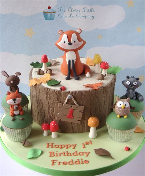 Woodland Themed 1st Birthday Cake Woodland Birthday Cake Animal