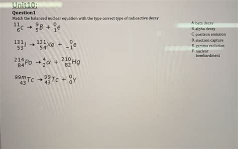 Solved Question1 Match The Balanced Nuclear Equation With