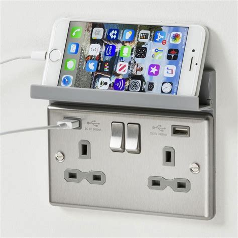 Grey Foldaway Phone Holder For Usb Sockets 2 Gang