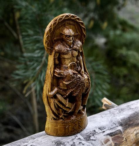 Tyr God Viking God Wood Carved Statue Pagan Paganism Fenrir Etsy