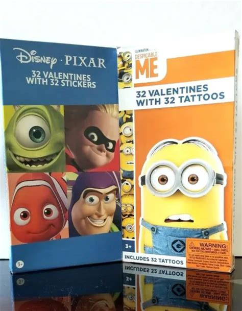 Disney Pixar Despicable Me 2 Boxes Of 32 Valentinesstickers And 32