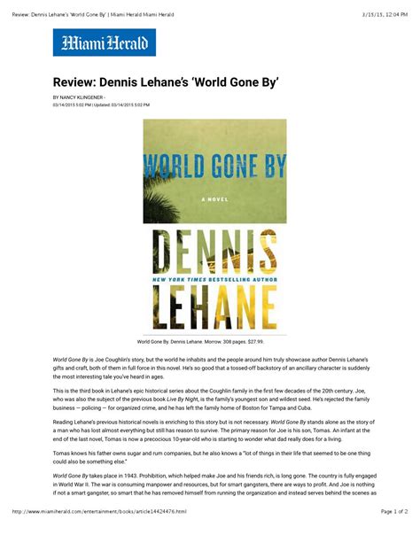 Review Dennis Lehanes ‘world Gone By Miami Herald Miami Herald By Nancy Klingener Issuu