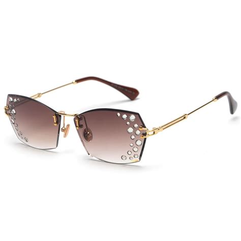 Peekaboo Luxury Rimless Sunglasses Women Rhinestone 2019 Women Clear