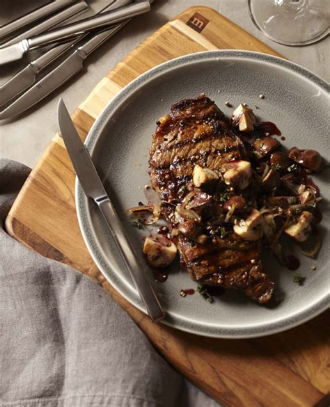 Sprinkle steak with a few pinches of salt and pepper and add to skillet. Grilled Rib Eye with Mushroom-Cabernet Sauce | Williams ...