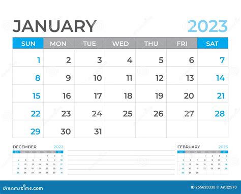 january 2023 page calendar 2023 template desk calendar 2023 year planner design wall