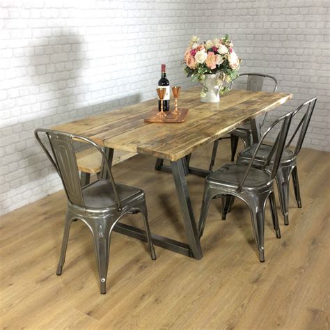 Rustic Dining Table Industrial 6 8 Seater Solid Reclaimed Wood Metal