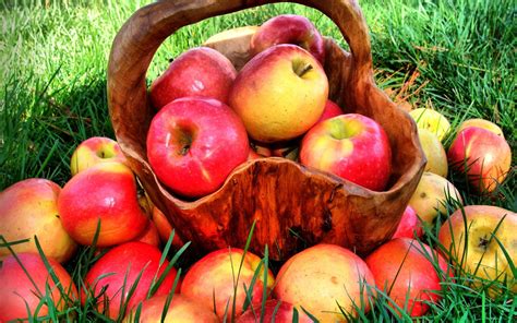 Apples In The Wooden Basket Hd Desktop Wallpaper Widescreen High