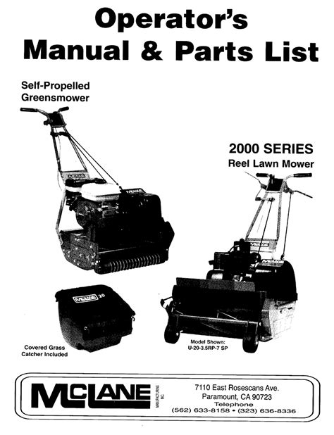 Mclane Greensmower Series Operators Manual And Parts List Pdf Download