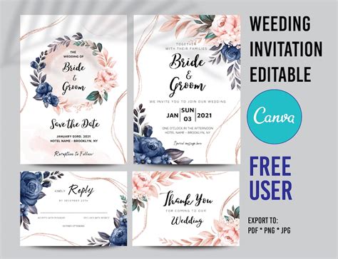 Wedding Invitation Template Editable In Canva Elegant Etsy