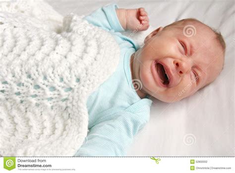 Sweet Newborn Baby Crying In Crib Stock Photo Image Of Baby Crib