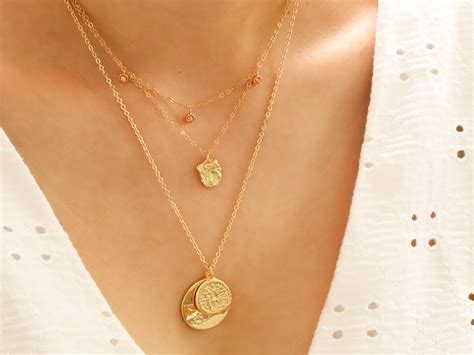 Gold Coin Necklace 14k Gold Necklace Layered Gold Pendant Etsy Gold Medallion Necklace Gold