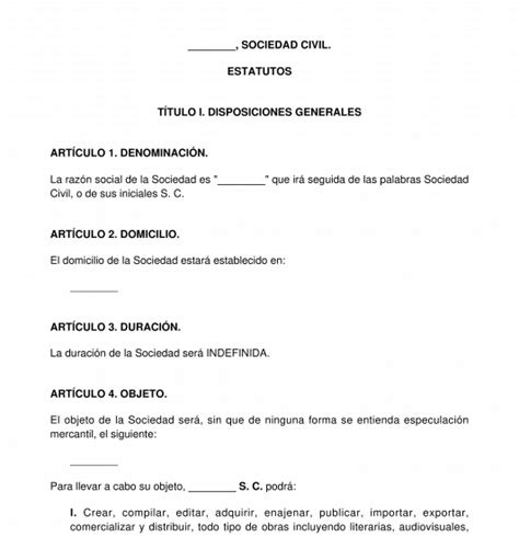 Son ejemplos de sociedades animales: Estatutos de Sociedad Civil - Modelo | Word y PDF