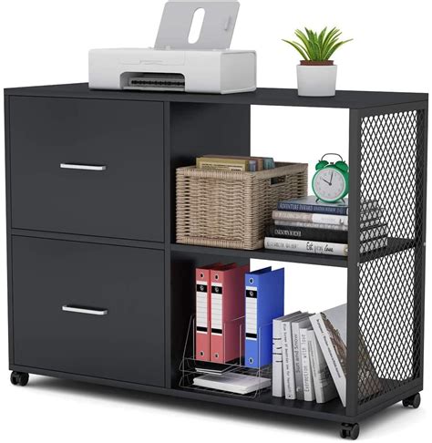 File Cabinet 2 Drawer Wood Mobile Lateral Filing Cabinet Printer Stand