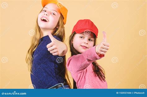Cool Girls Little Cute Girls Wearing Bright Baseball Caps Modern