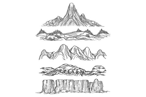 Hand Drawn Mountains And Hills By Vectortatu Thehungryjpeg