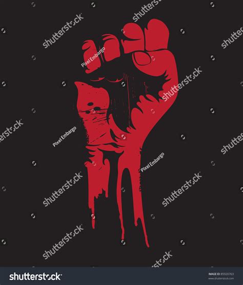 Vector Illustration Of A Blooding Clenched Fist Held High In Protest