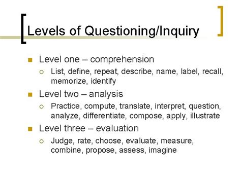 Costas Levels Of Inquiry Levels Of Questioninginquiry N