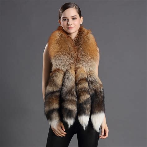 100 Real Fur Scarves With Big Fox Tail Women Natural Fur Shawl Elegant