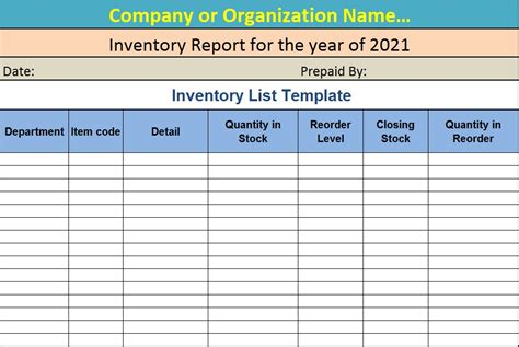 Inventory List Template Excel Word Template