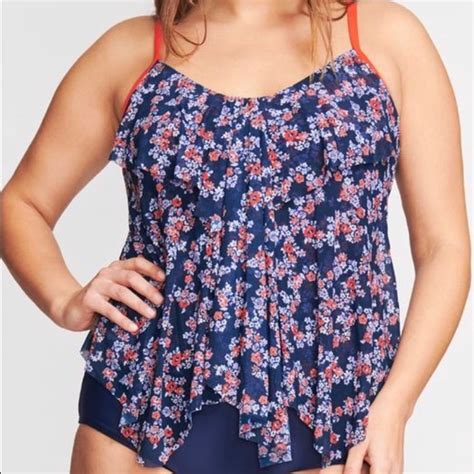 Mazu Swim Navy Floral Drapetier Tankini Top Plus Poshmark