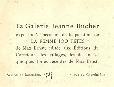 Max Ernst Jeanne Bucher Jaeger Jeanne Bucher Jaeger Galerie Dart Paris