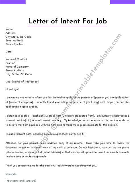 Letter Of Intent For A Job Editable Template Pack Of 5 In Pdf And Word