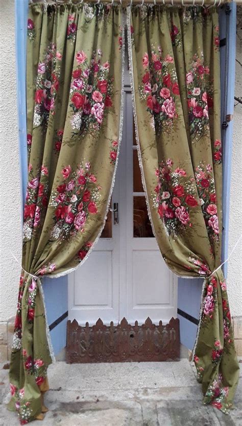 Antique Lace Curtains Hand Embroidered Window Treatment Etsy Retro