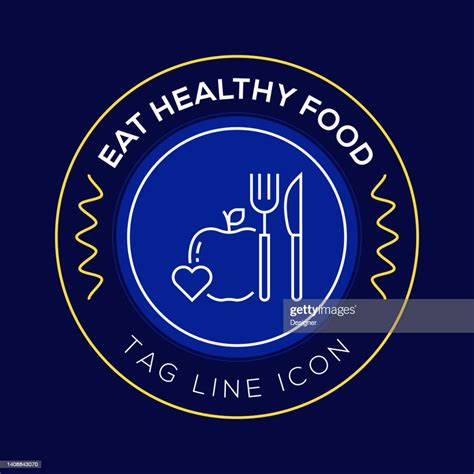Eat Healthy Food Circle Badge Modern Logo Vector Icon Design Line Style