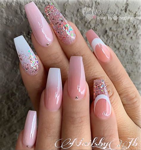 Matte Pink Coffin Nails With Glitter Grandongpng