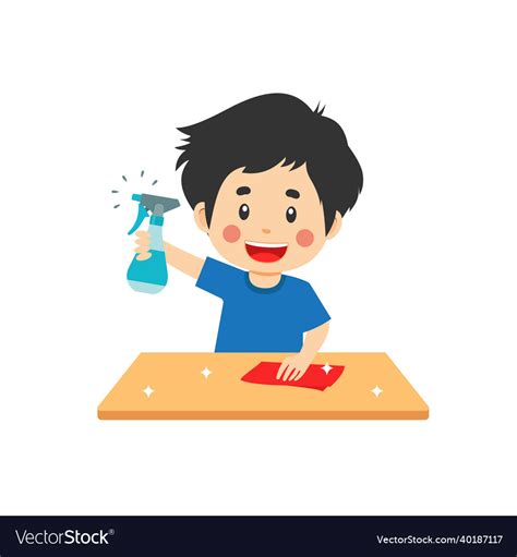 Cute Boy Is Cleaning The Table Royalty Free Vector Image