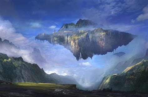 Hd Wallpaper Sky Island Floating Mountain Clouds Artwork Fantasy