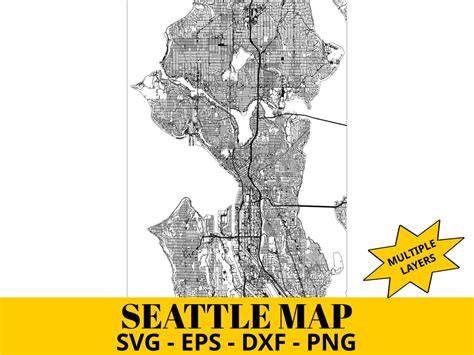 Seattle Map Svg Multiple Layers Map Detailed Seattle Map Etsy