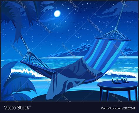 Hammock On The Beach At Night Royalty Free Vector Image