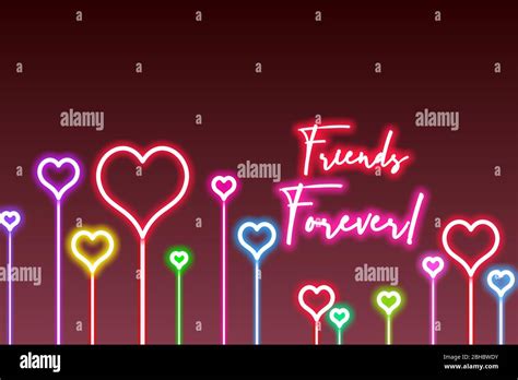 Best Friends Forever Neon Art With Decorative Heart Elements In