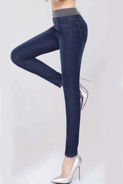 Skinny Elastic Waist Mid Waist Jeans ~ Trends And Collection
