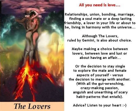 Another meaning associated with this card is the choices (opposite and mutually exclusive) which the person has to make in life. THE LOVERS Tarot card meaning #tarotcardstips | Tarot card meanings, The lovers tarot card, The ...
