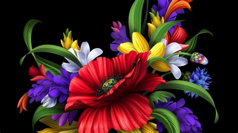 ✓ free for commercial use ✓ high quality images. HD colorful flowers bouquet on the black background