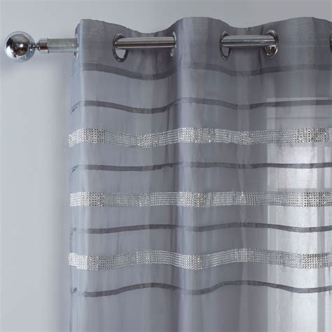 Sienna Latina Diamante Voile Net Curtains Eyelet Charcoal Grey 55 X 87