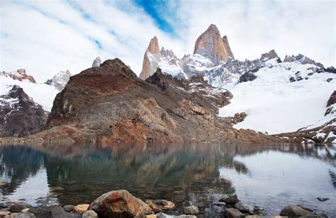 Mount Fitz Roy With Laguna De Los Tres Patagonia Argentina Stock
