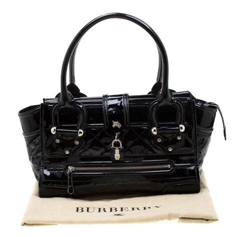Burberry Black Quilted Patent Leather Manor Satchel For Sale At 1stdibs