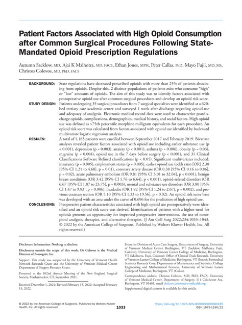Pdf Patient Factors Associated With High Opioid Consumption After