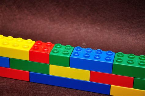 Row Of Color Building Blocks Built As A Wall Stock Image Image Of